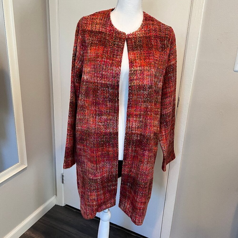 Christian Siriano New York Wool Blend Plaid Open Front Jacket, Size Medium